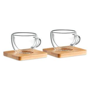 BELIZE Elegant Double Wall Espresso Glasses with Bamboo Saucers - GiftRetail MO9709