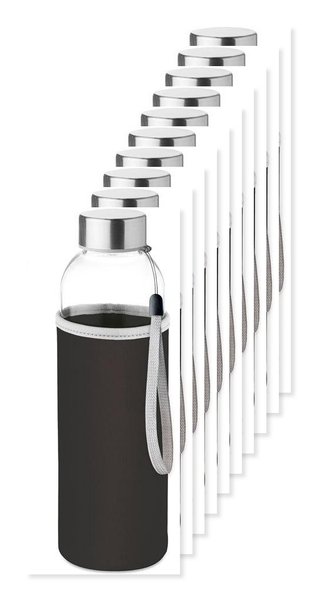 Pack of 10 GiftRetail MO9358 - UTAH GLASS Eco-Friendly 500ml Glass Bottle with Neoprene Cover